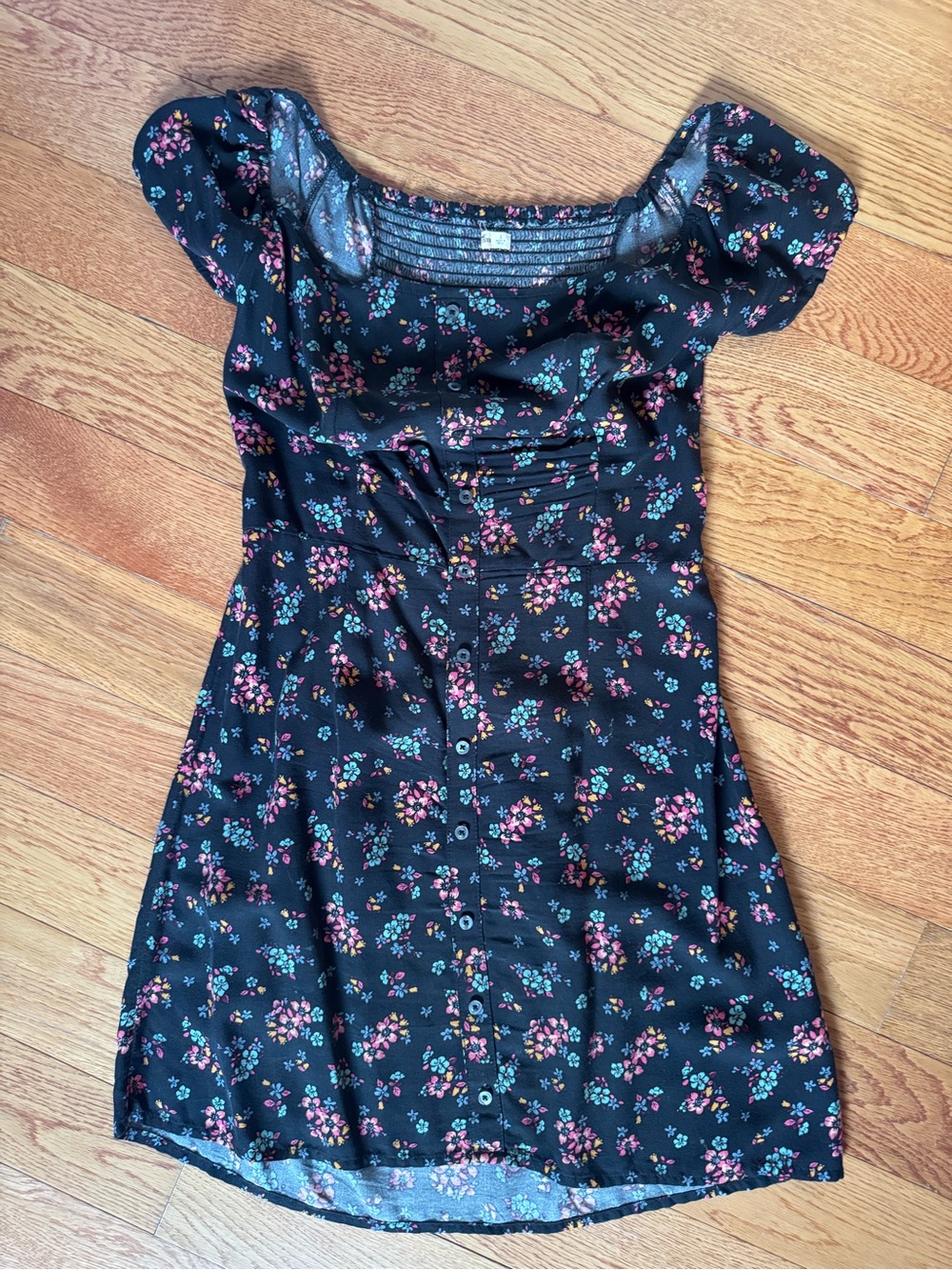 Hollister Black Mini Dress with Pink & Blue Floral Print